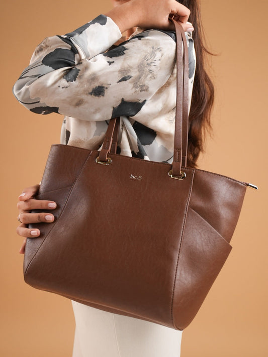 Womens Brown Casual Solid Shoulder Bag With Zip Lock