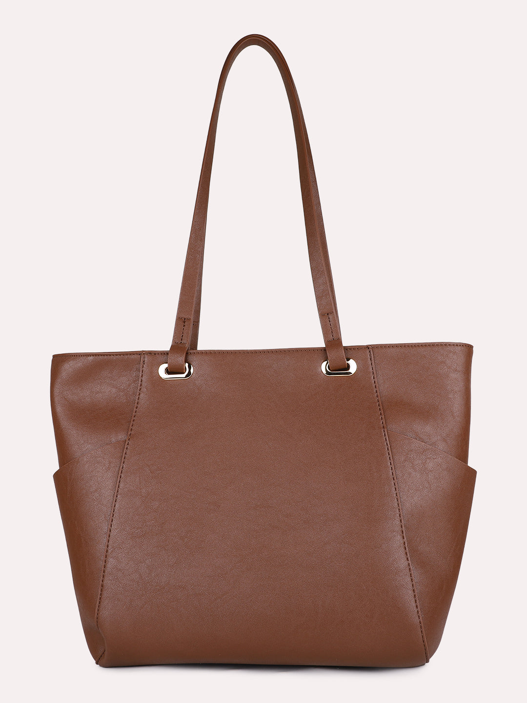 Womens Brown Casual Solid Shoulder Bag With Zip Lock