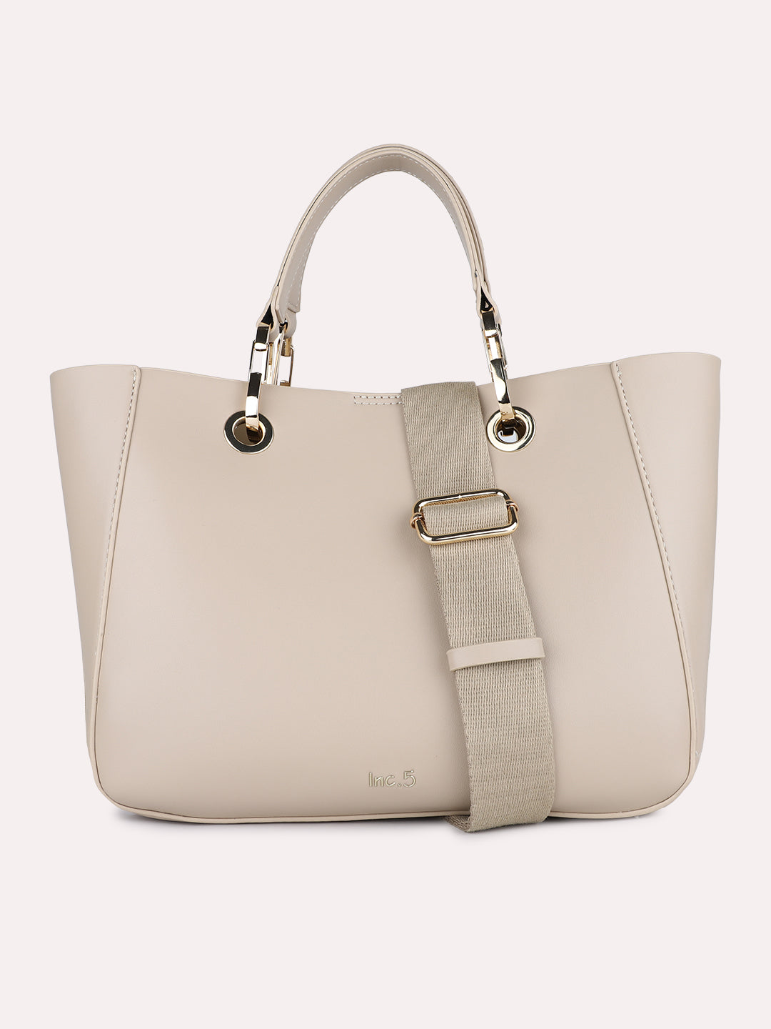 Womens Beige Casual Solid Pattern Handbag With Magnet Lock