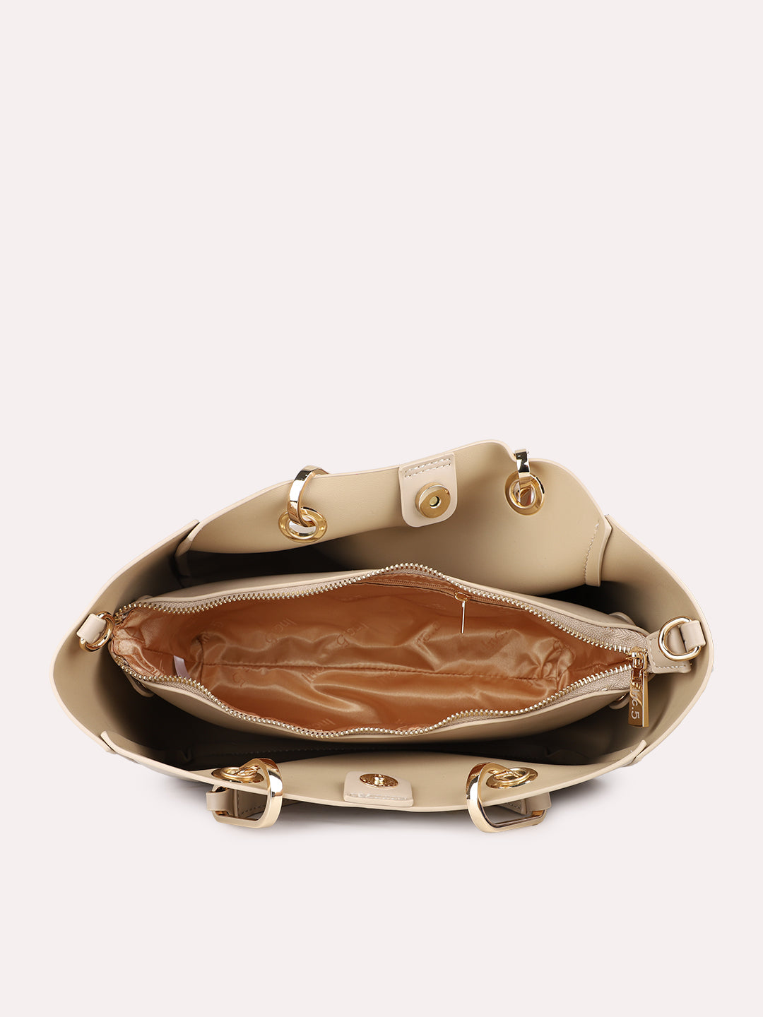 Womens Beige Casual Solid Pattern Handbag With Magnet Lock