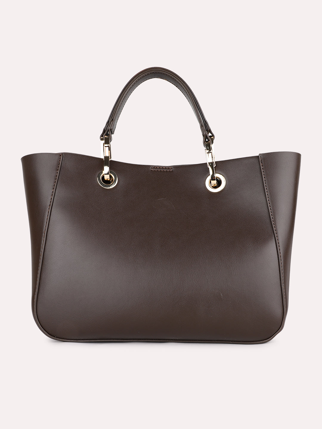 Womens Brown Casual Solid Handbag With Magnet Lock