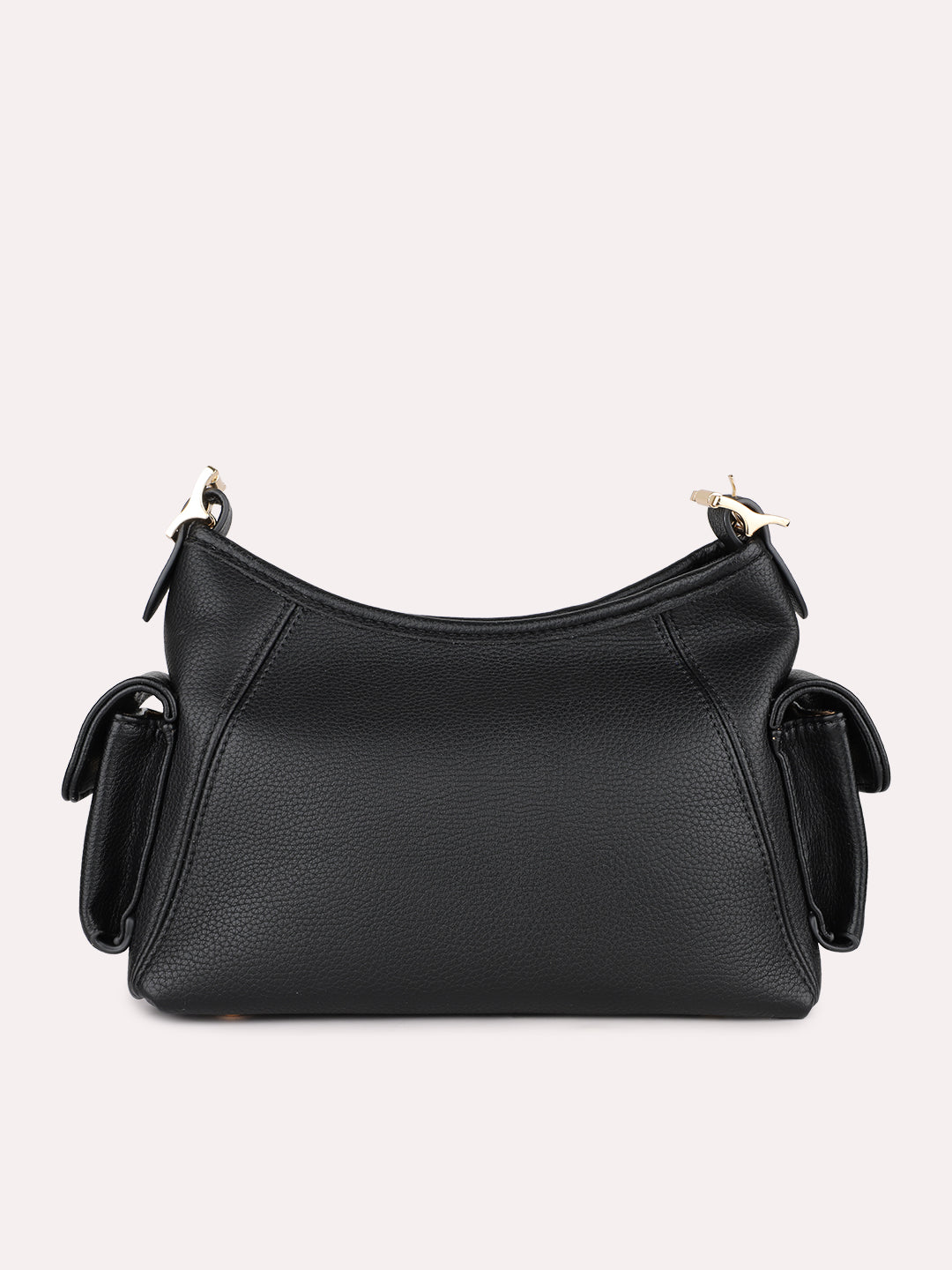 Womens Black Casual Textured Shoulder Bag With Zipper