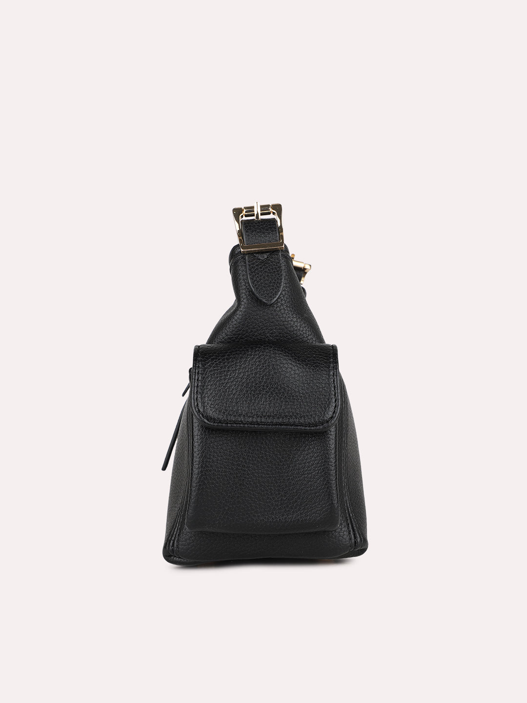 Womens Black Casual Textured Shoulder Bag With Zipper