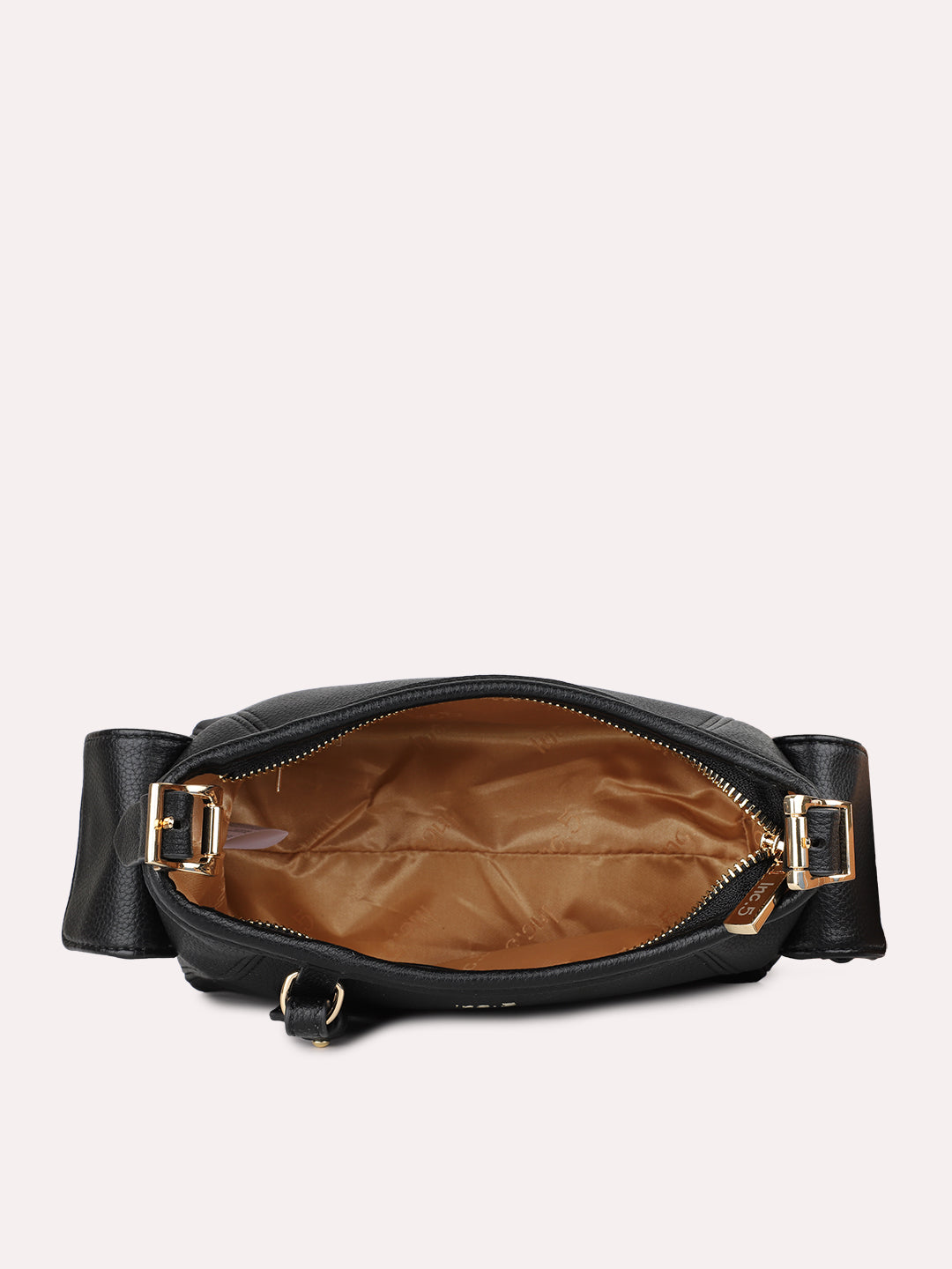 Womens Black Casual Textured Shoulder Bag With Zipper