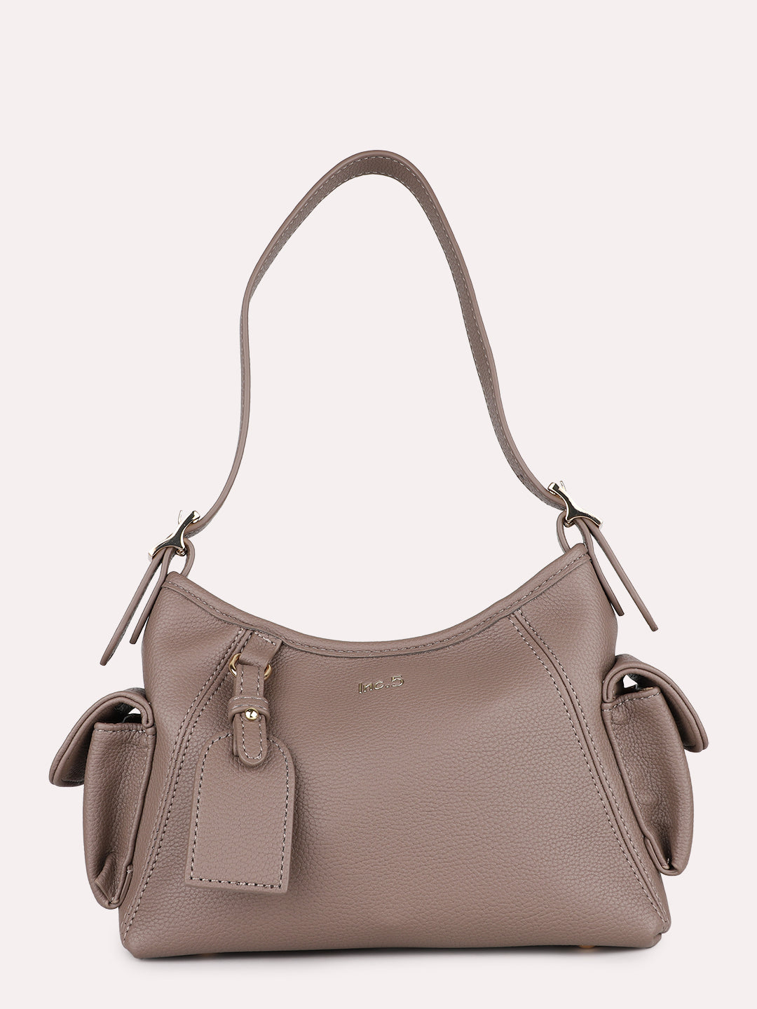 Womens Brown Casual Textured Shoulder Bag With Zipper