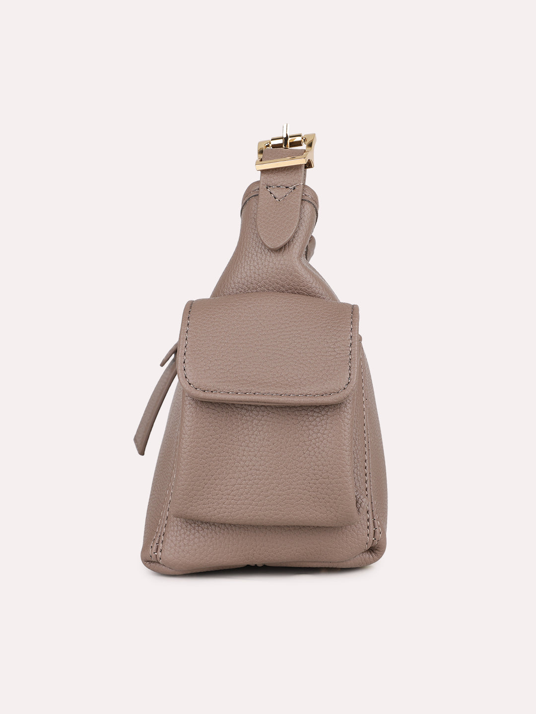 Womens Brown Casual Textured Shoulder Bag With Zipper