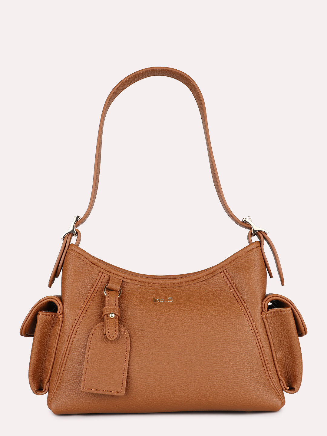 Womens Tan Casual Textured Shoulder Bag With Zip Lock