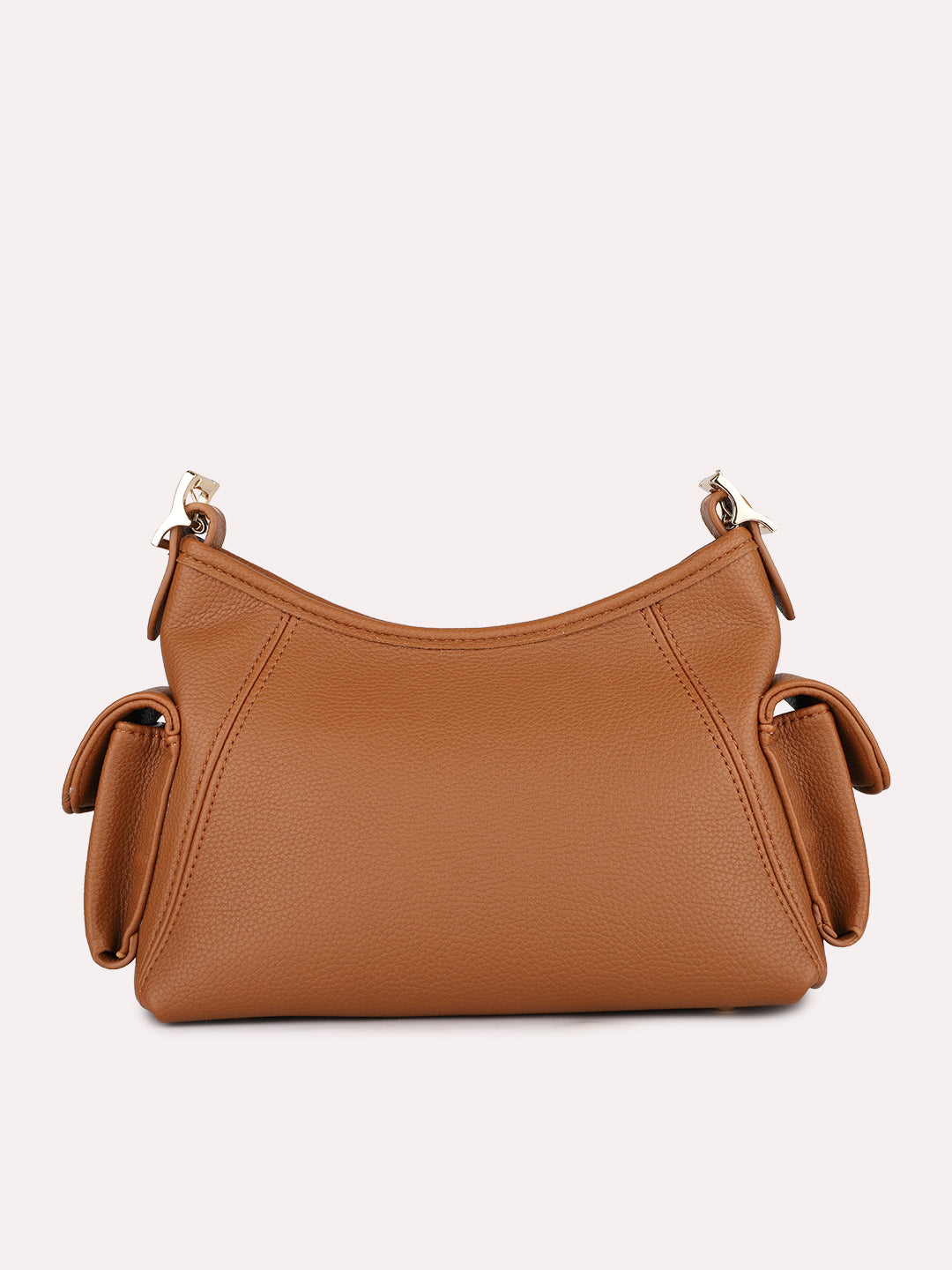 Womens Tan Casual Textured Shoulder Bag With Zip Lock