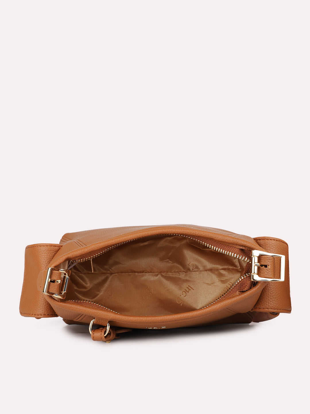 Womens Tan Casual Textured Shoulder Bag With Zip Lock