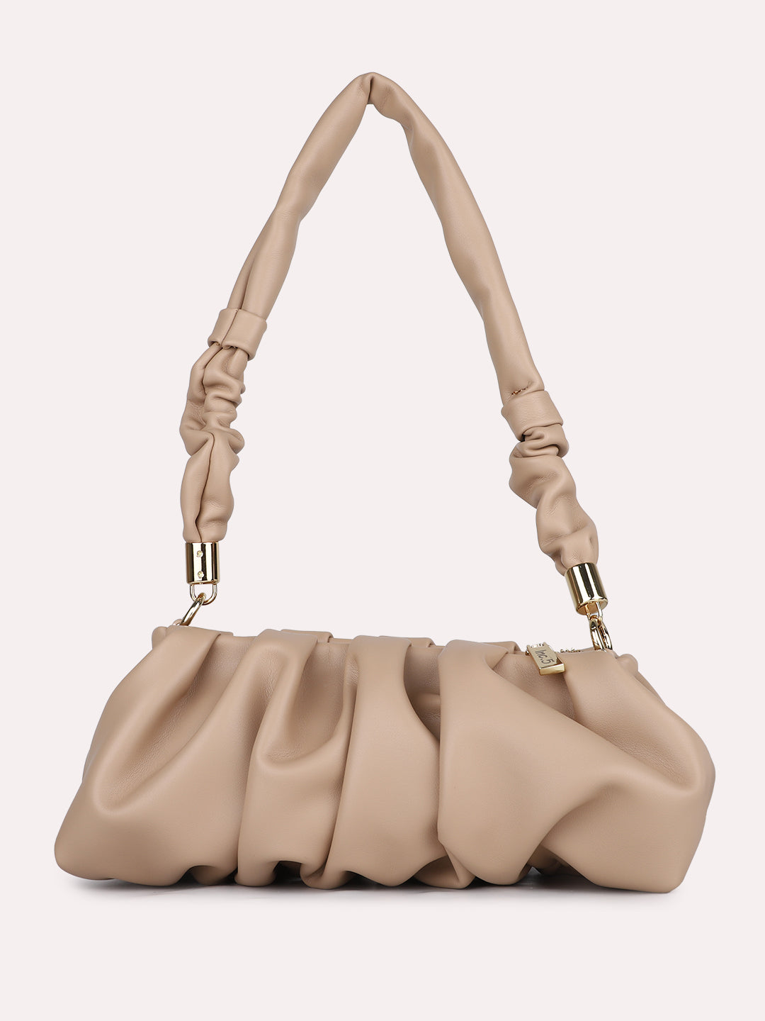 Womens Beige Party Textured Handbag With Zip Lock