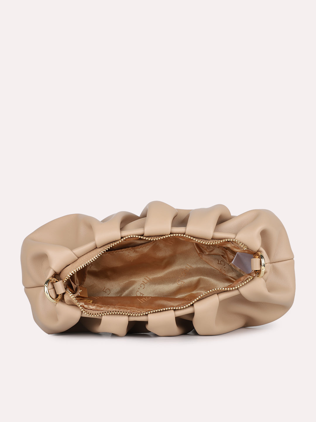 Womens Beige Party Textured Handbag With Zip Lock