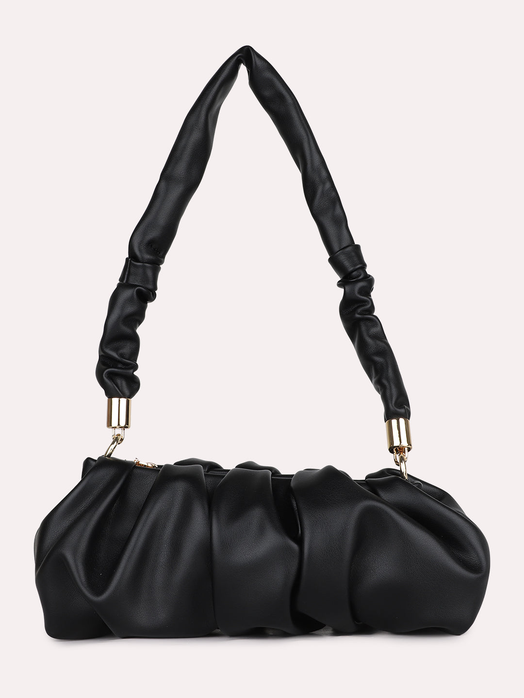 Womens Black Party Textured Handbag With Zip Lock