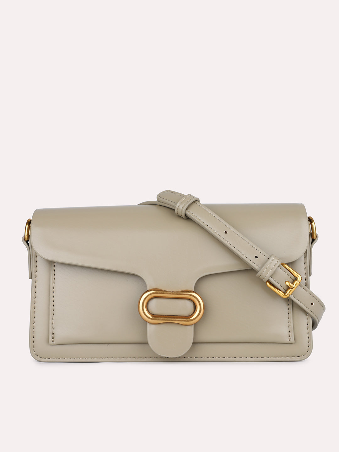 Womens Beige Party Solid Pattern Sling Bag With Magnet Lock