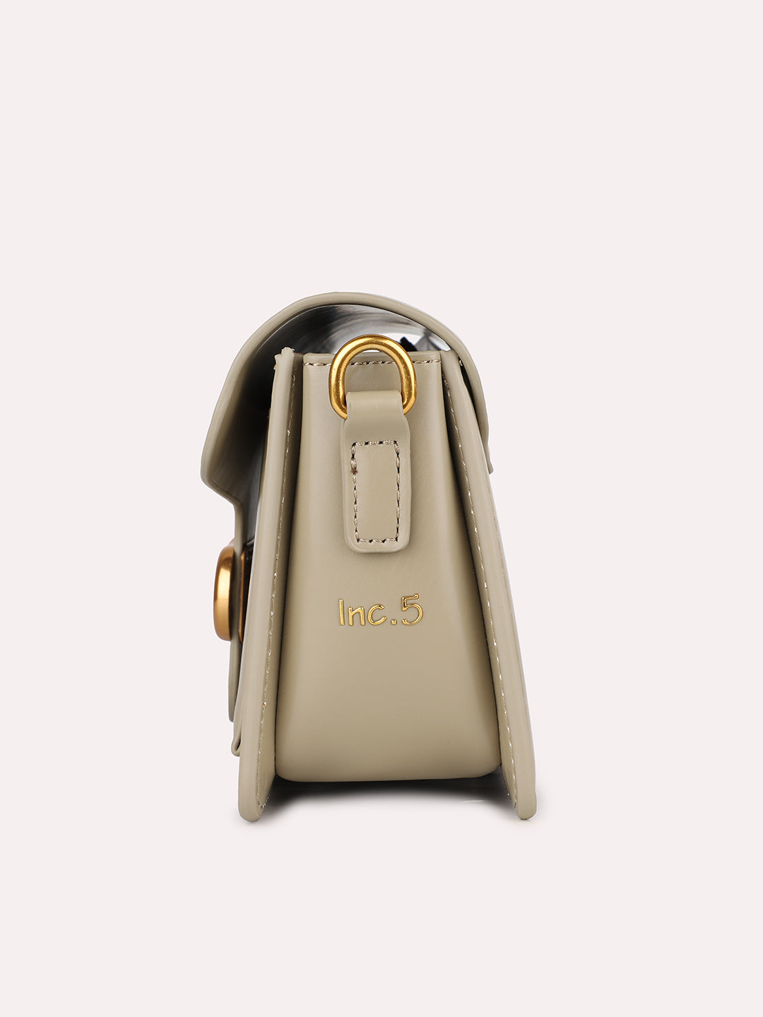 Womens Beige Party Solid Pattern Sling Bag With Magnet Lock