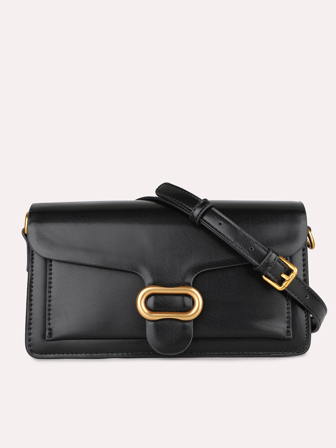 Womens Black Party Solid Pattern Sling Bag With Magnet Lock