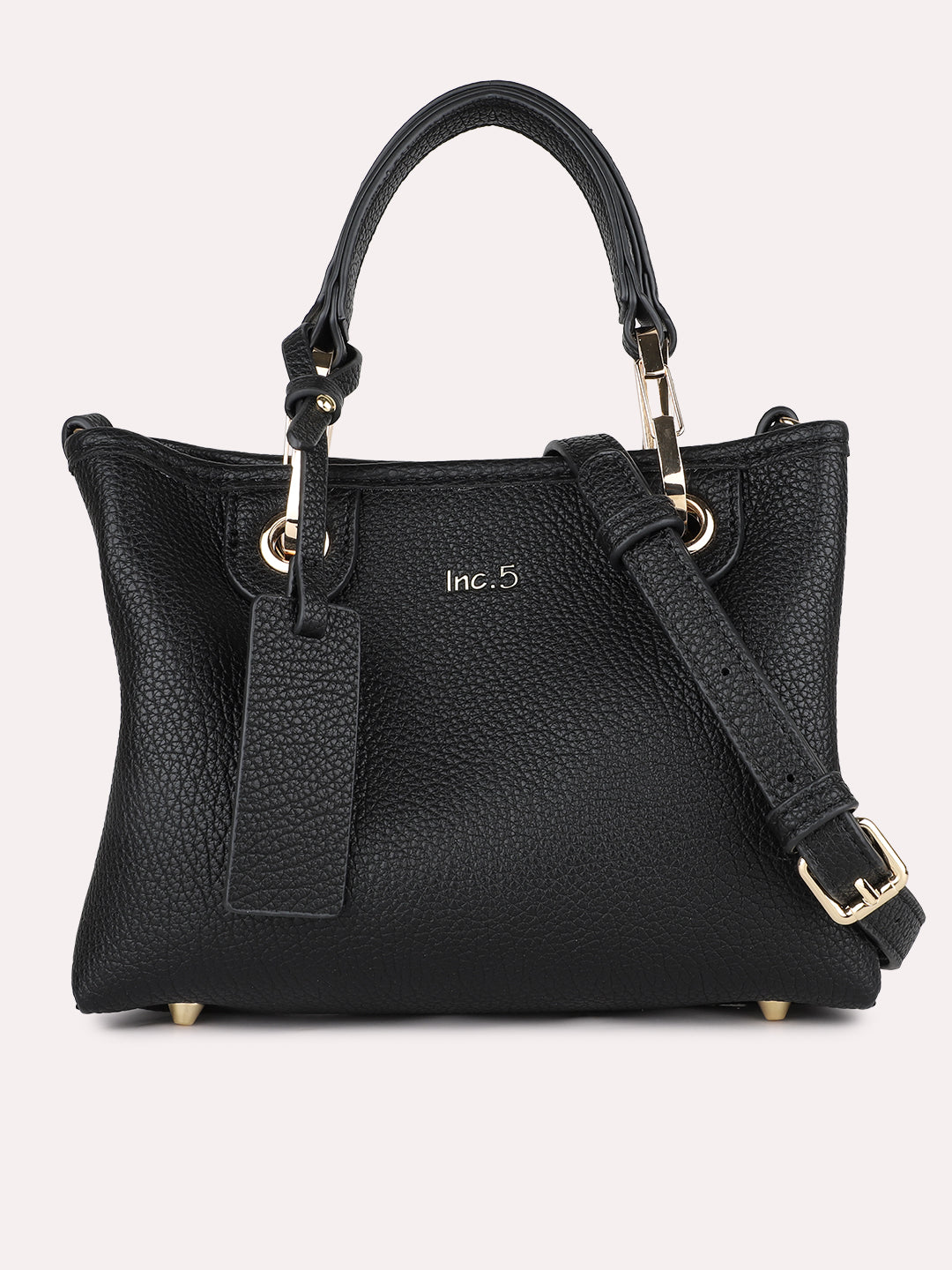 Womens Black Party Textured Handbag With Magnet Lock