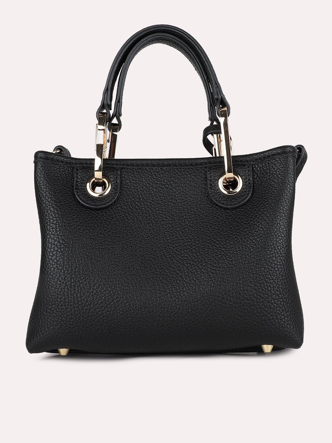 Womens Black Party Textured Handbag With Magnet Lock