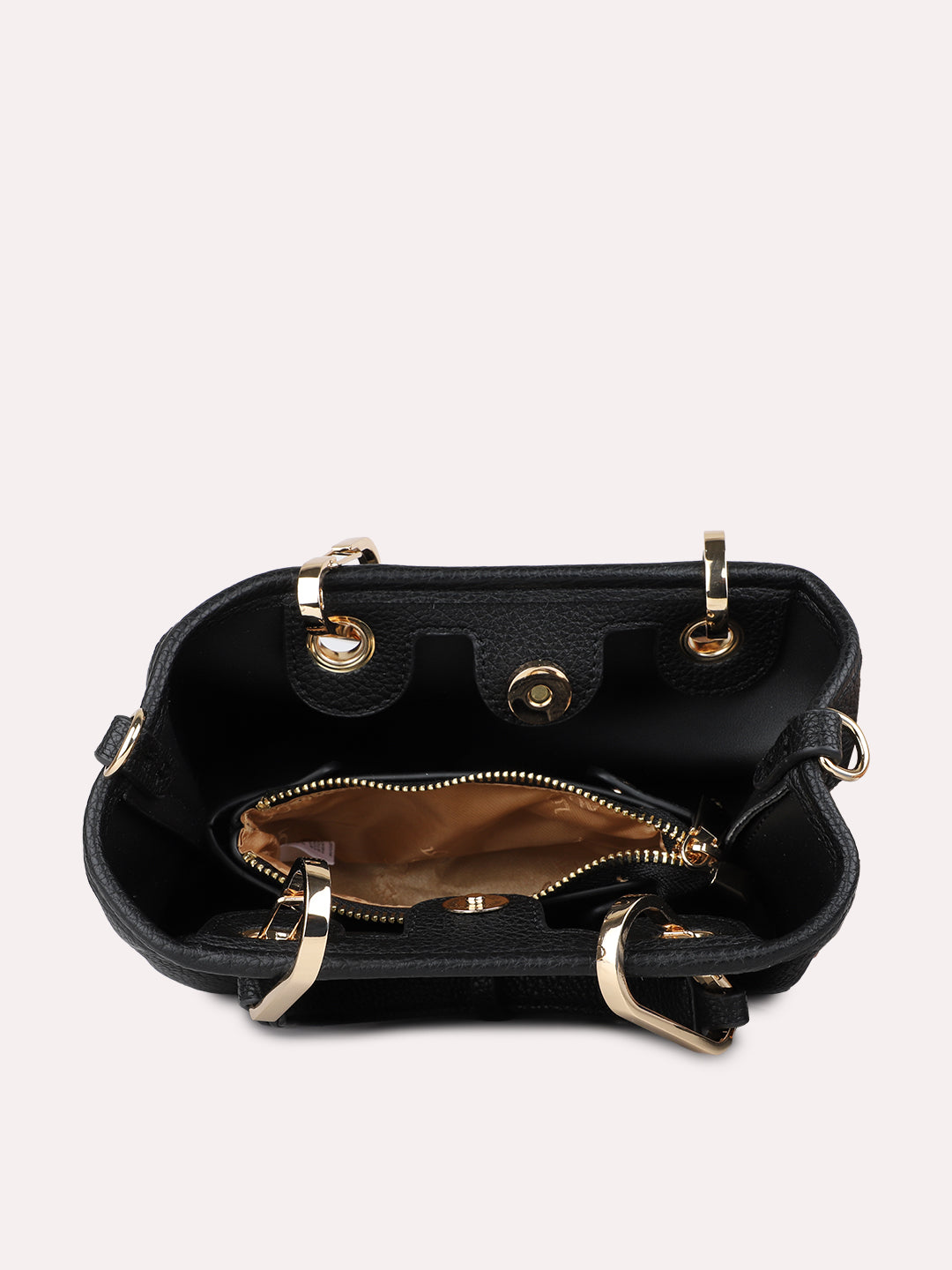 Womens Black Party Textured Handbag With Magnet Lock