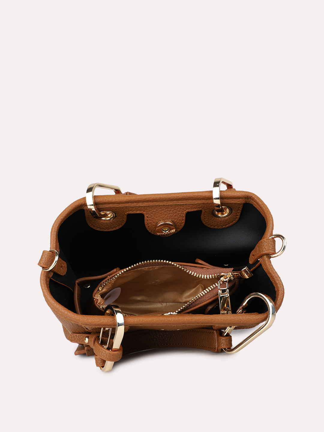 Womens Brown Party Textured Handbag With Magnet Lock