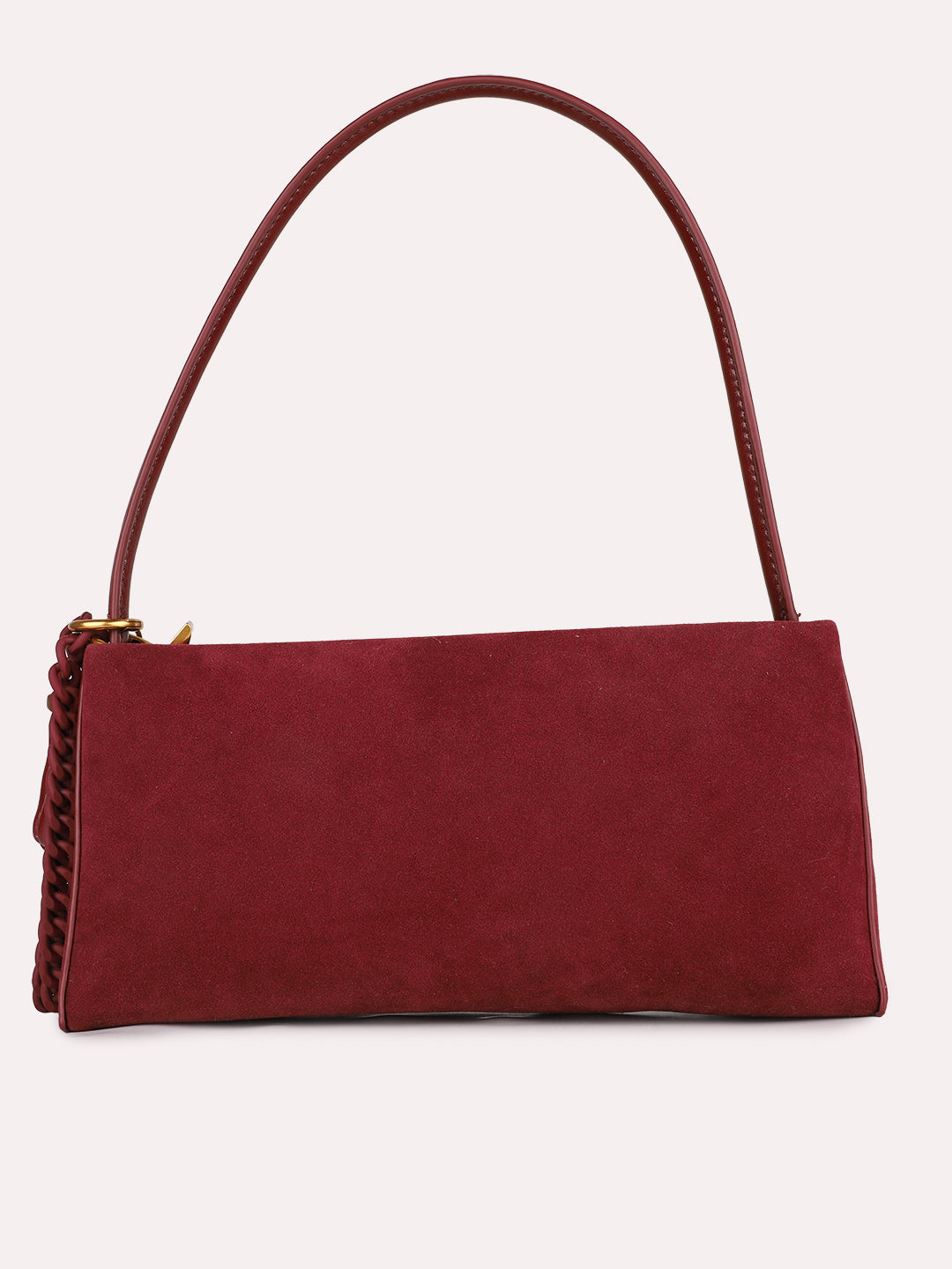 Womens Red Party Solid Shoulder Bag With Zip Lock