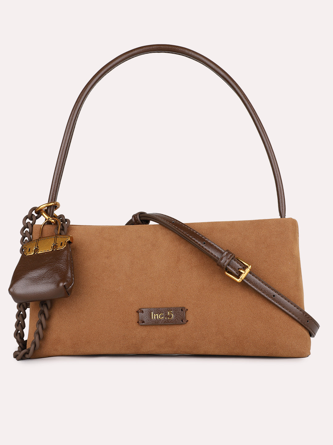 Womens Tan Party Solid Shoulder Bag With Zip Lock