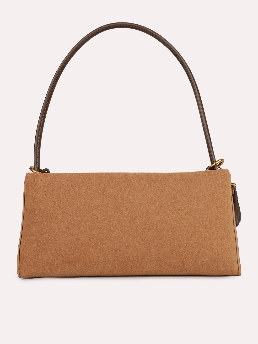 Womens Tan Party Solid Shoulder Bag With Zip Lock