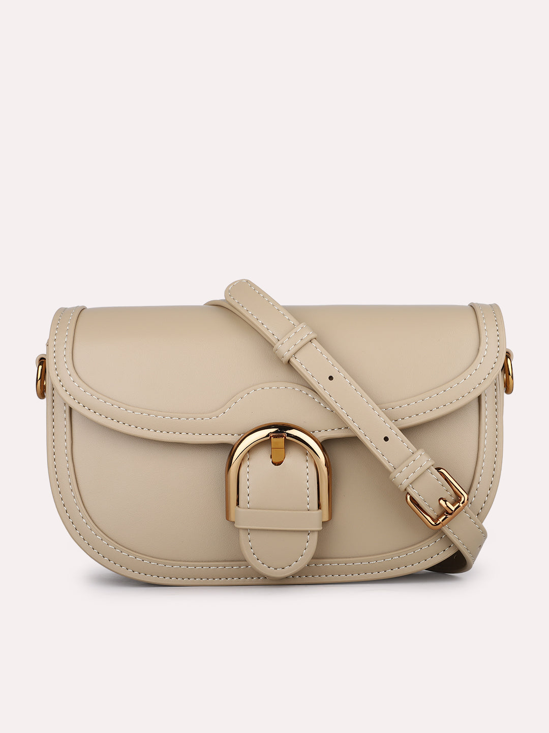 Womens Beige Party Solid Sling Bag With Magnet Lock