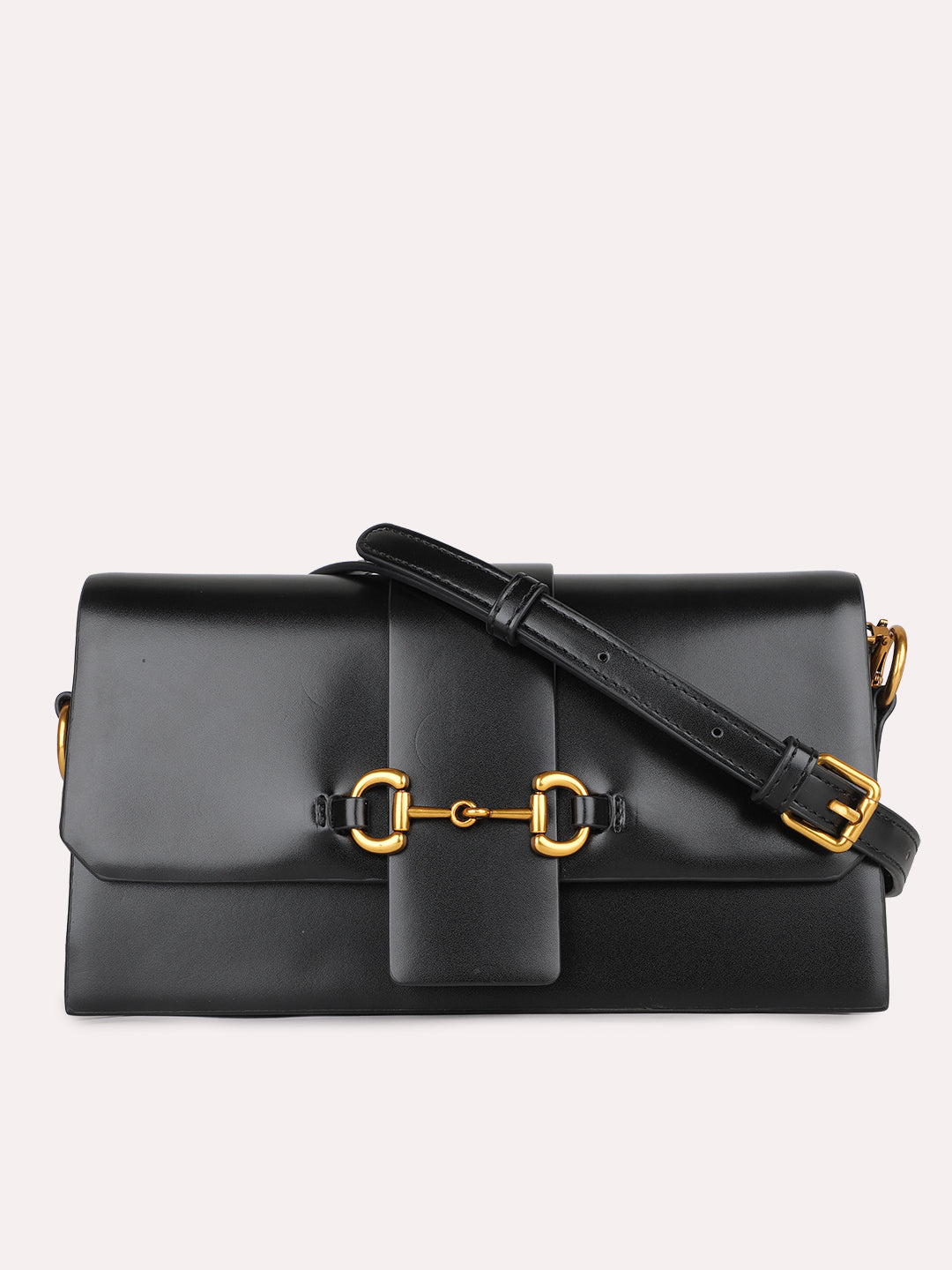Womens Black Party Solid Sling Bag With Magnet Lock