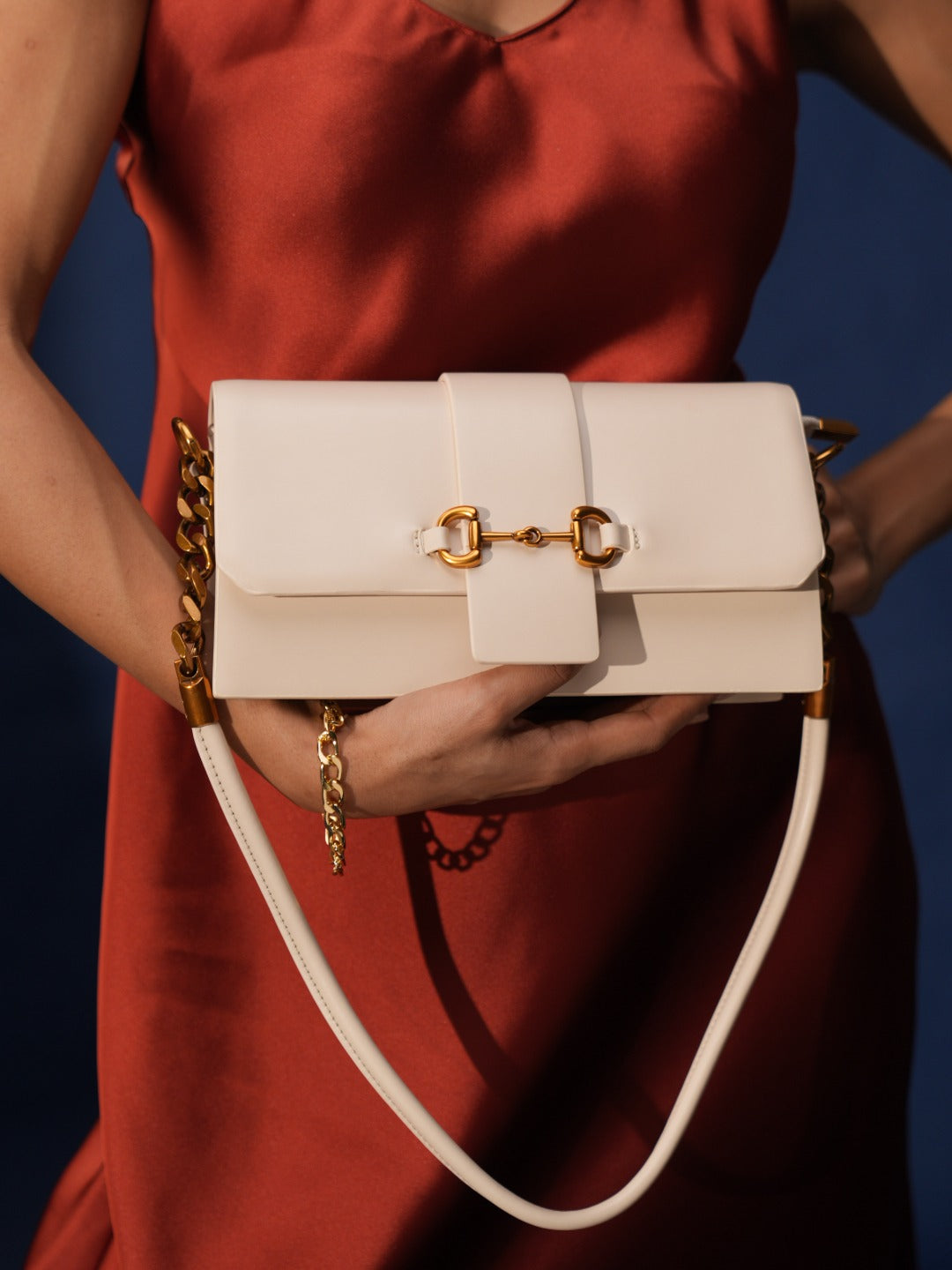 Womens Cream Party Solid Sling Bag With Magnet Lock