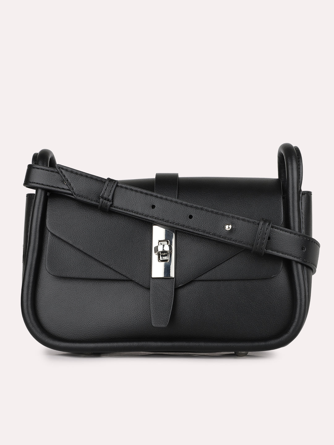 Womens Black Party Solid Sling Bag With Twist Lock
