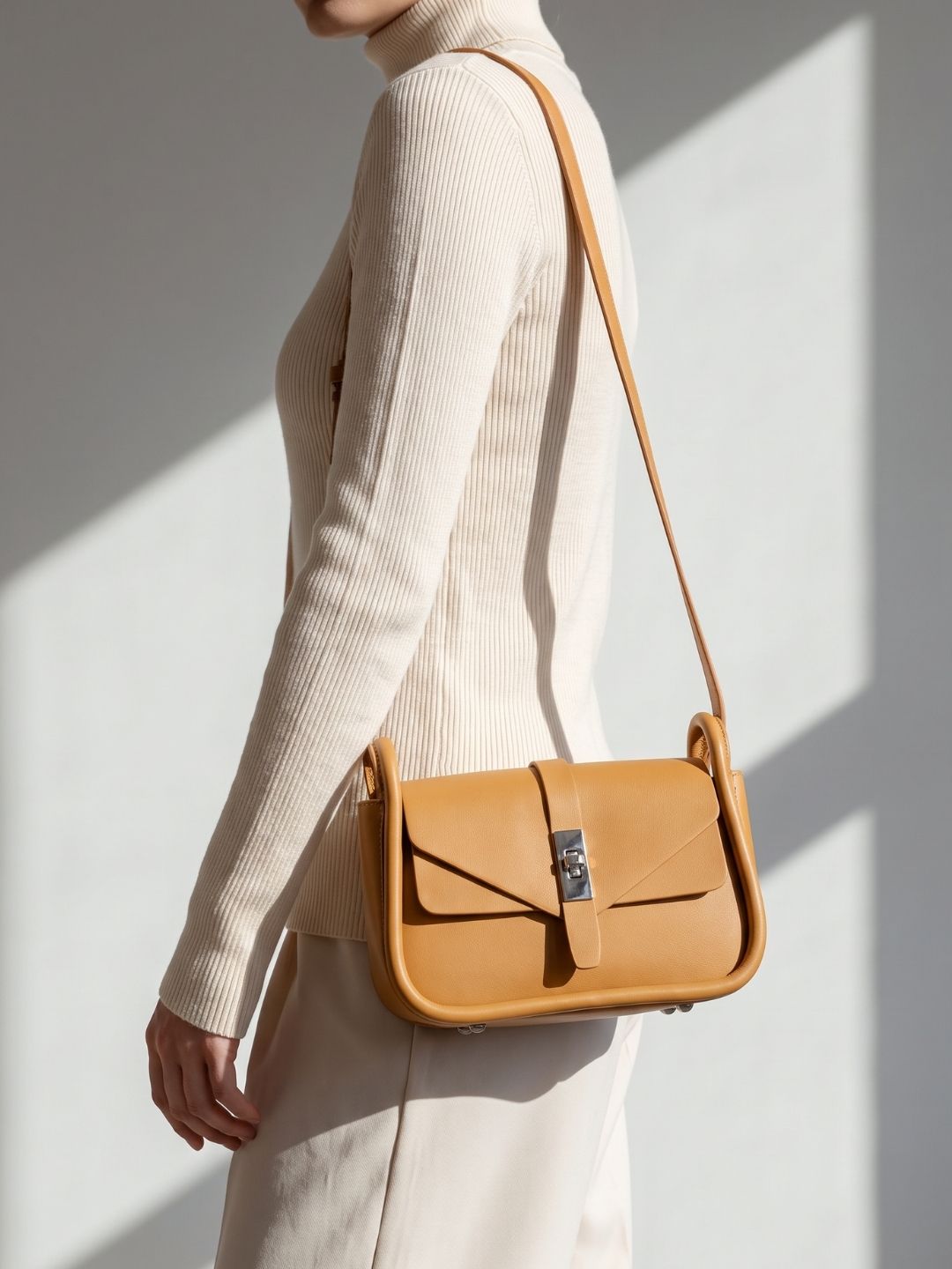 Women Mustard Solid Sling Bag With Twist Lock For Party