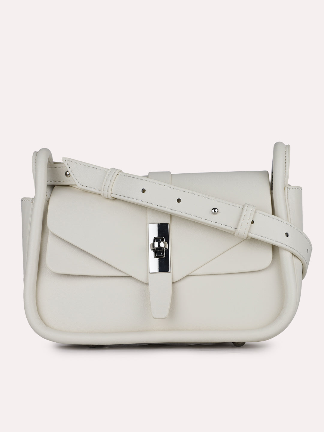 Womens White Party Solid Sling Bag With Twist Lock