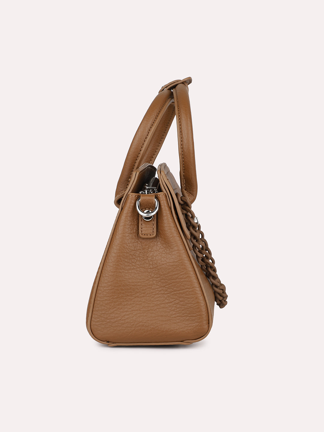 Women Brown Solid Handheld Bag with Detachable Strap and Chain Detailing