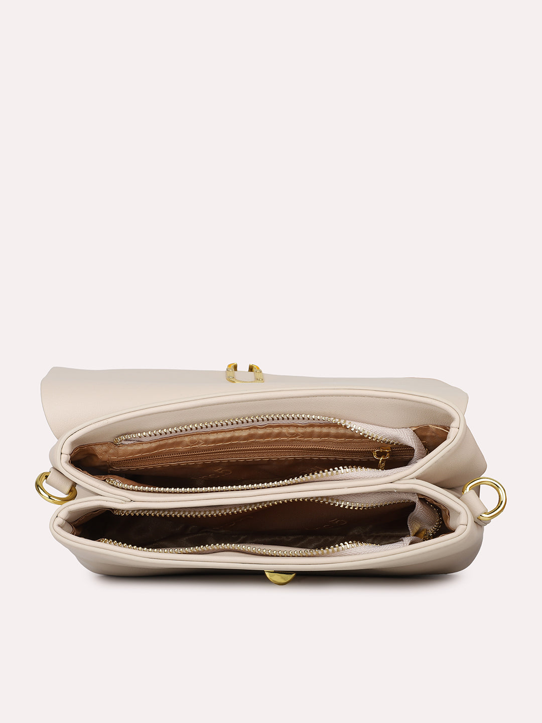Women Beige Solid Structured Sling Bag