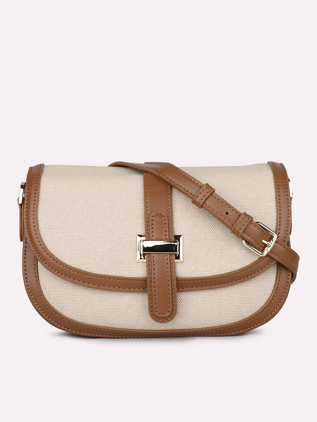 Women Tan Self Design Structured Sling Bag