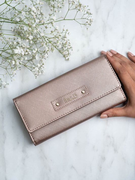 Women's Rose Gold Solid Bifold Wallet