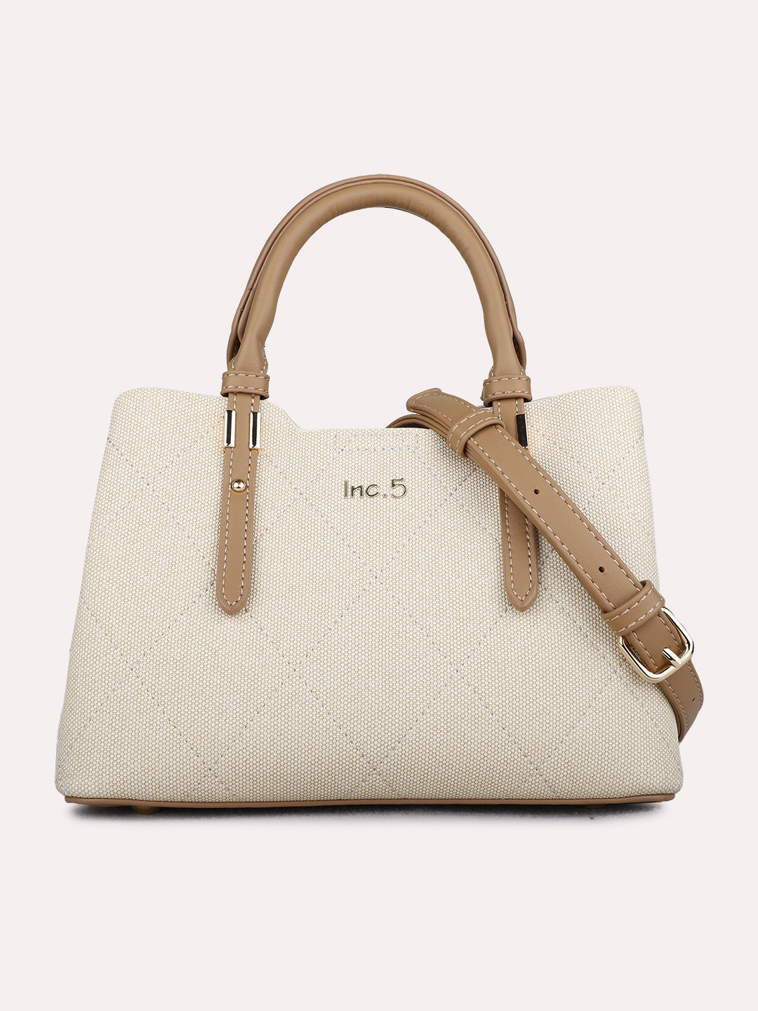 Womens Beige Handbag With Magnet Lock For Party Use