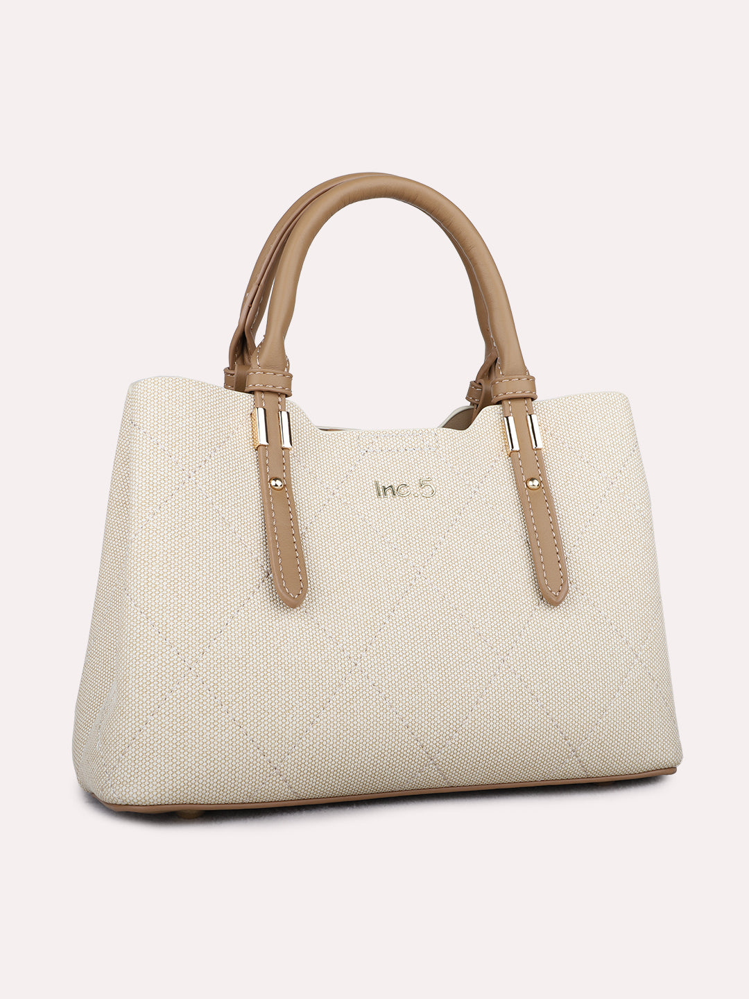 Womens Beige Handbag With Magnet Lock For Party Use