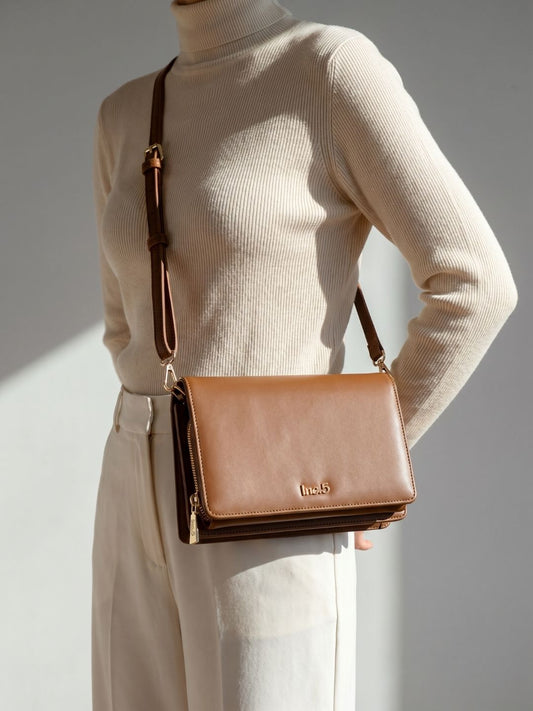 Women Brown Solid Sling Bag With Magnet Lock For Casual