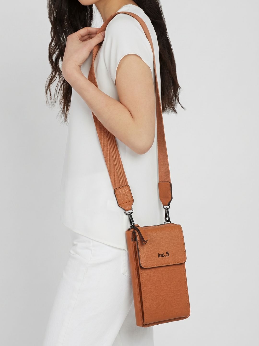 Women Tan Textured Sling Bag With Zipper Lock