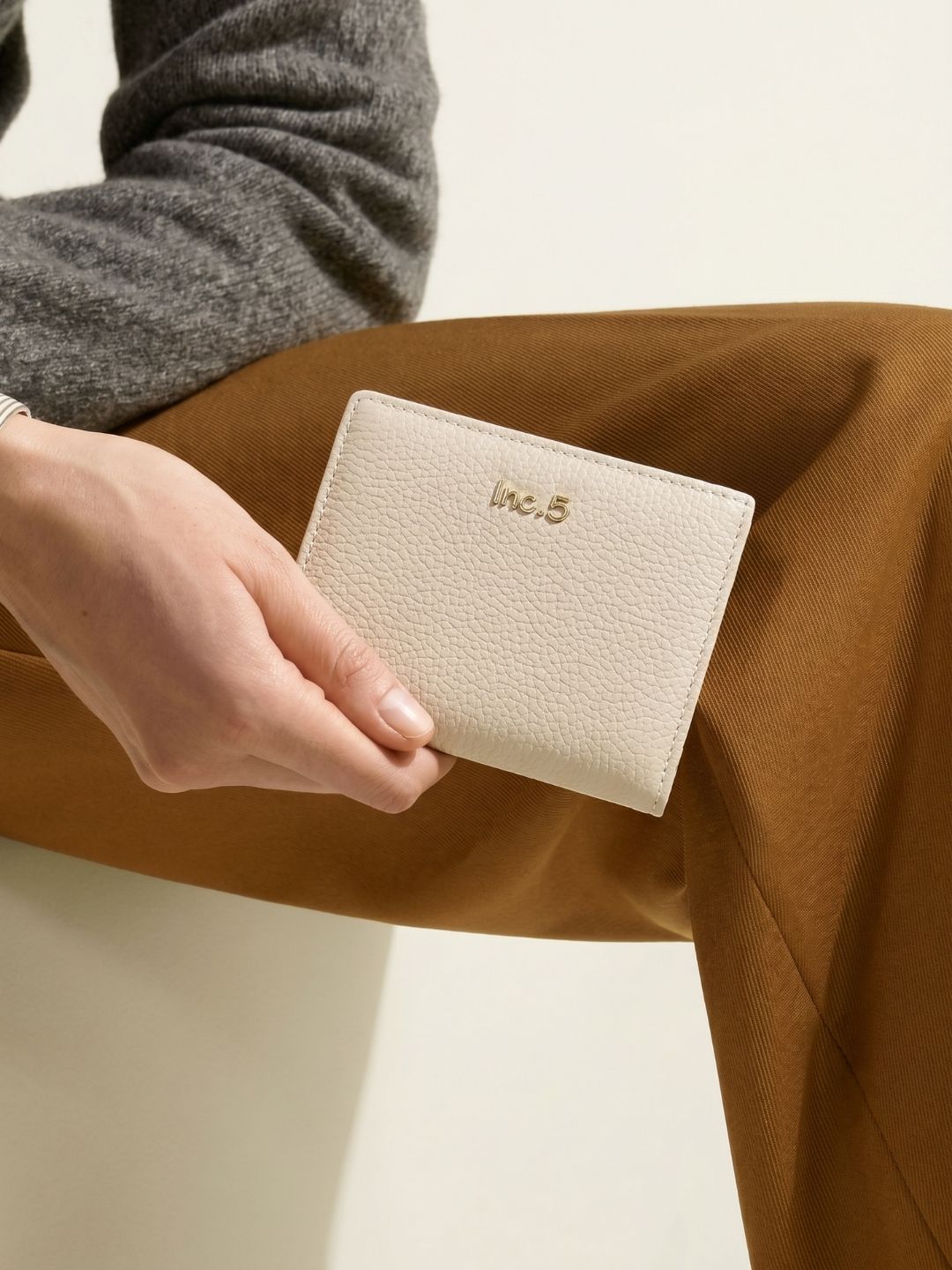 Women Beige Textured Wallet With Magnet Lock