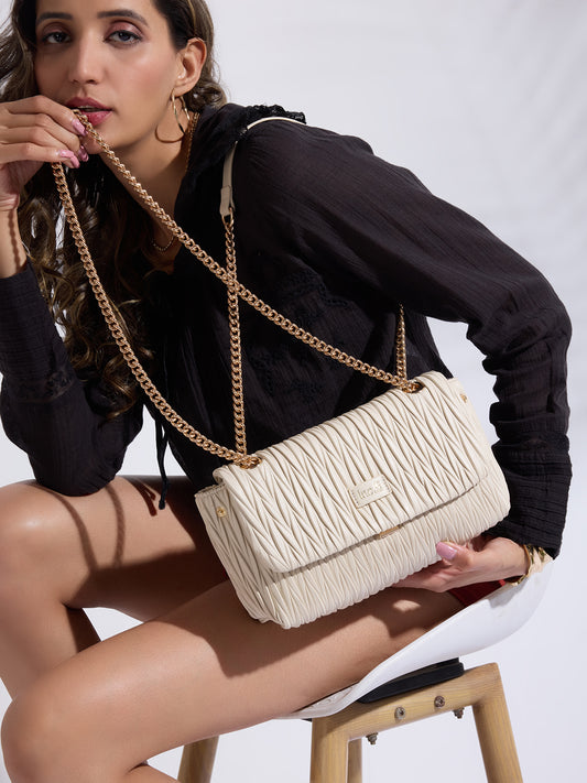 Womens Cream Textured Sling Bag