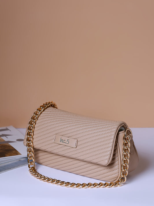 Womens Beige Textured Sling Bag