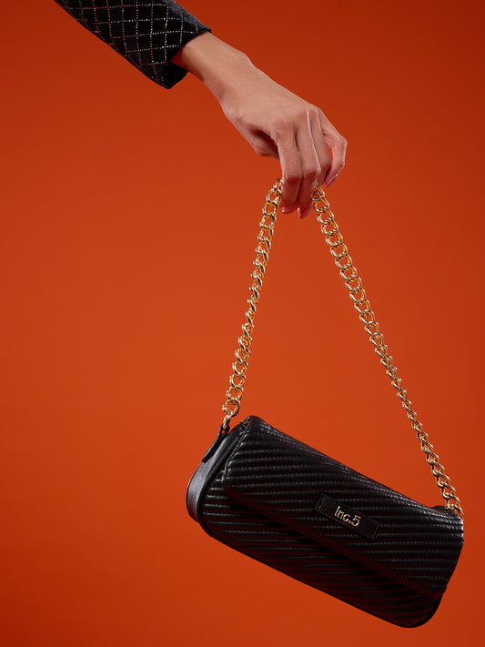 Womens Black Textured Sling Bag