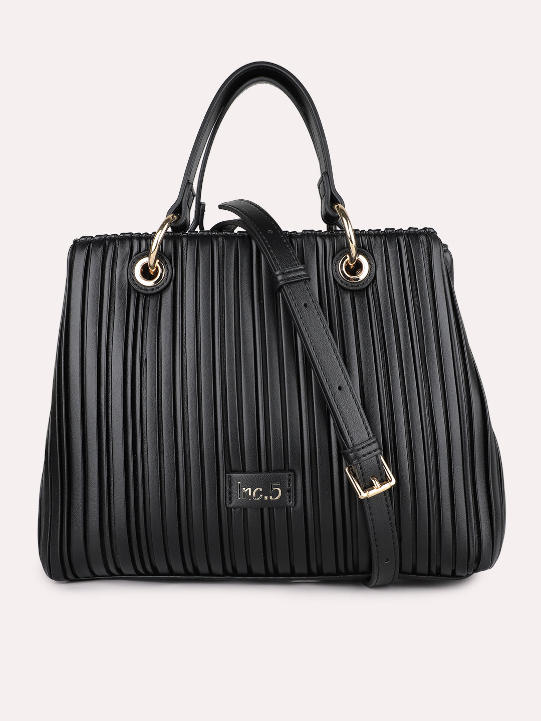 Womens Black Textured Handbag With Magnet Lock