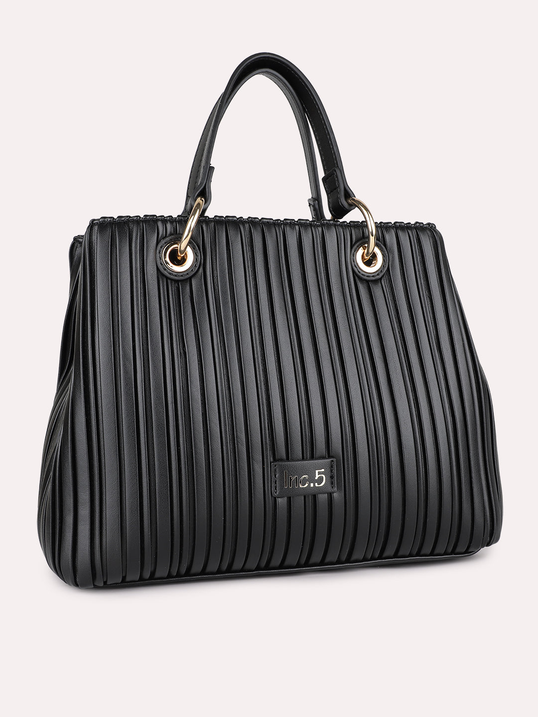 Womens Black Textured Handbag With Magnet Lock