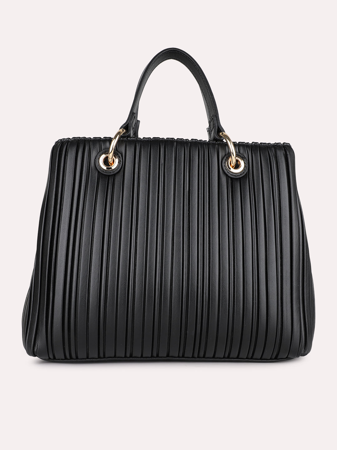 Womens Black Textured Handbag With Magnet Lock