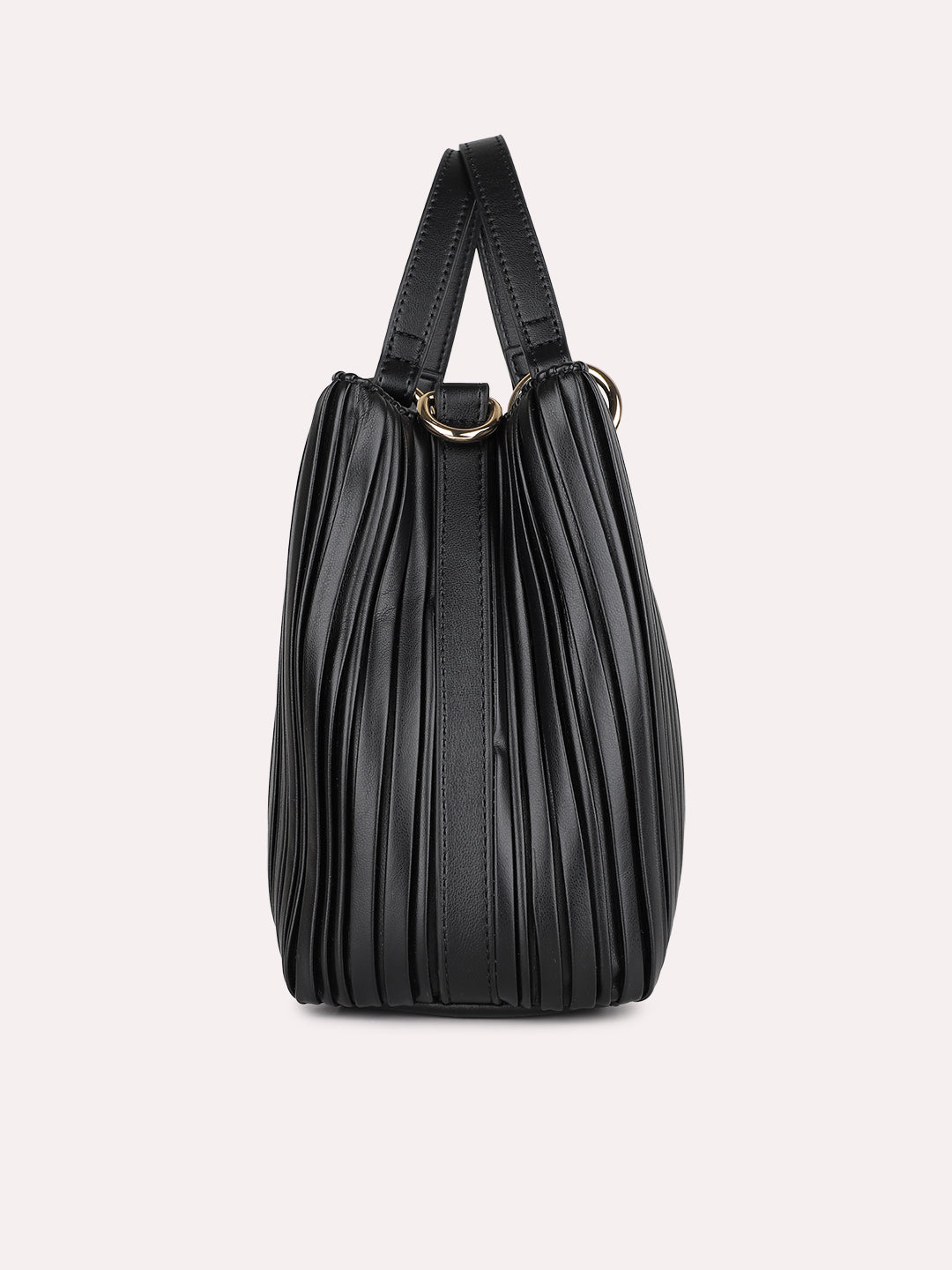 Womens Black Textured Handbag With Magnet Lock