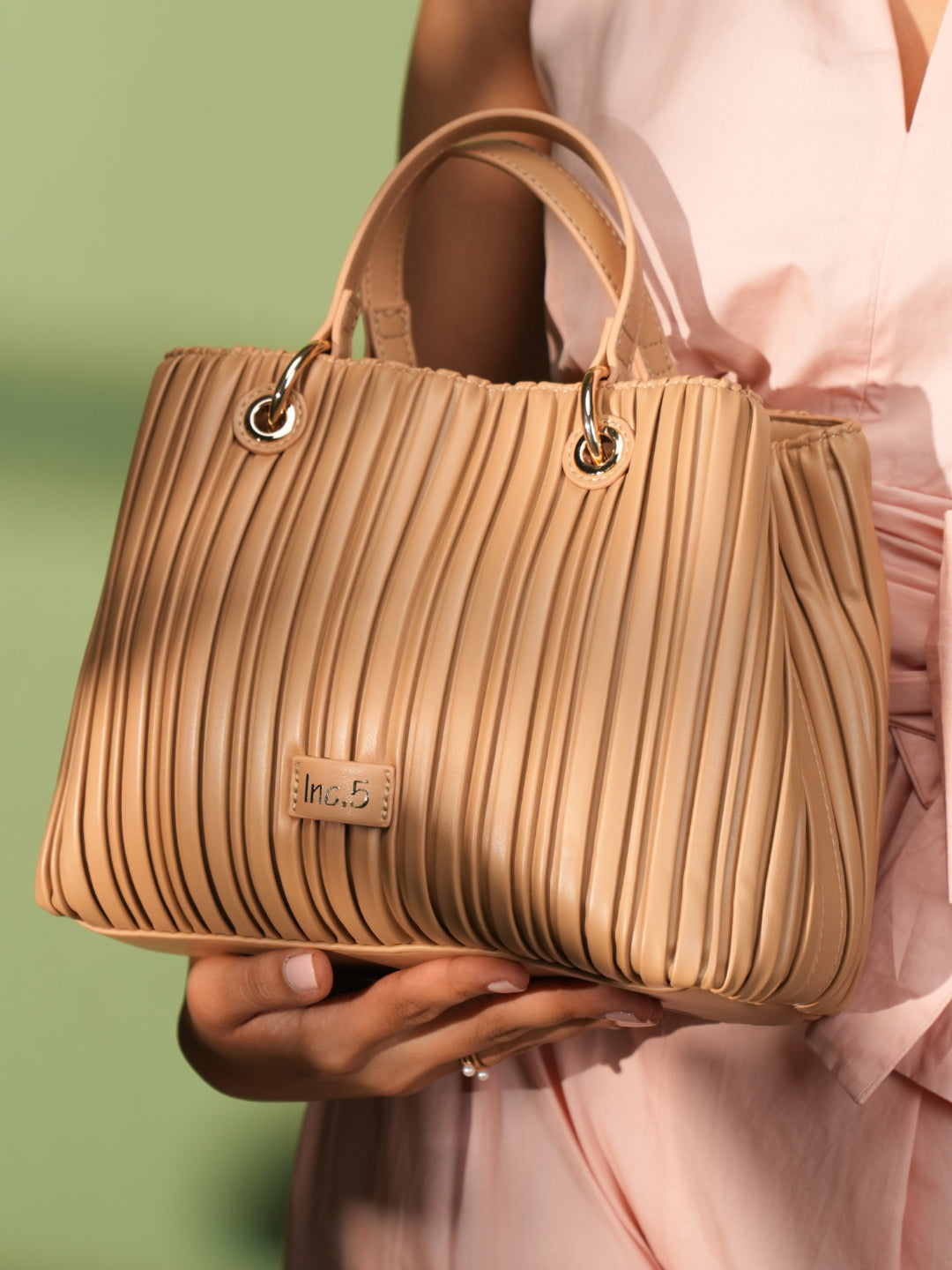 Womens Camel Brown Textured Handbag With Magnet Lock