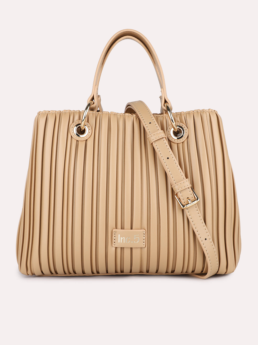 Womens Camel Brown Textured Handbag With Magnet Lock